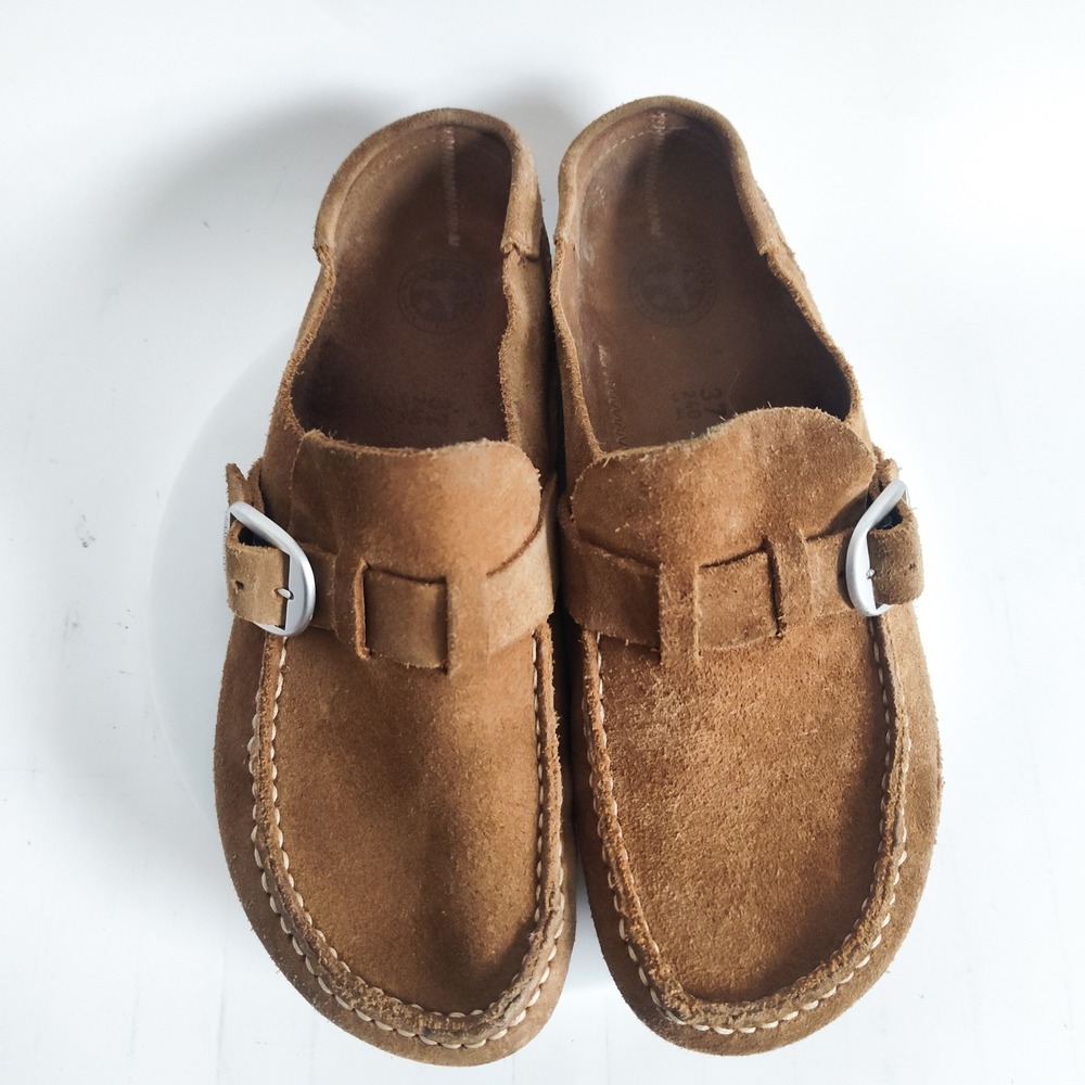 Birkenstock Clog Mules 6 / 37 Buckley Tan Suede Leather Buckle Slip On Shoes - Picture 6 of 8